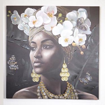 ESTHETI home Πίνακας σε Καμβά ''Γυναίκα με Λουλούδια στο Κεφάλι'' Λευκός-Γκρι 100x3x100cm 755-12046