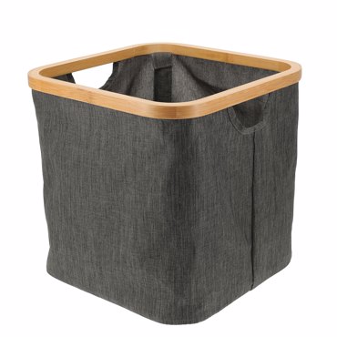 MRShome Καλάθι Αποθήκευσης Polyester με Bamboo 30.5x30.5x30cm Deep Grey