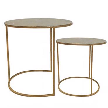 Art et Lumiere Σετ 2 Τεμ Τραπεζάκι Σαλονιού Μεταλλικό Χρυσό 46X28X51EK/55X35X61EK 09625