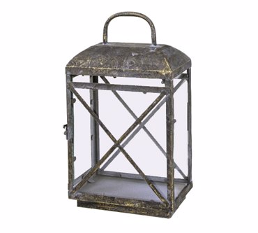 Φανάρι Μεταλλικό Παραλληλόγραμμο Αντικέ Χρυσό 27x17x53cm (Μέγεθος: Medium)