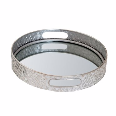 Zen Collection Δίσκος Μεταλλικός Ασημί/Λευκός Στρογγυλός (Μέγεθος: Medium) 35.8x35.5x5.1cm ZEN-48542-M