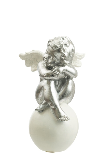 Zen Collection Resin Άγγελος σε Μπάλα Λευκός/Ασημί 12x11x19cm 50458