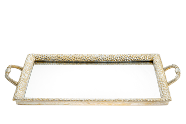 Zen Collection Δίσκος Σφυρήλατος Μεταλλικός Ασημί Ορθογώνιος με Επιφάνεια Καθρέπτη 50x27cm 48056