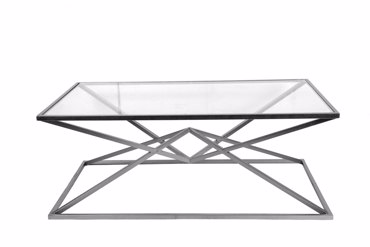 Zen Collection Τραπέζι σαλονιού Μεταλλικό ασημί 'Ρόμβος'' με γυάλινη επιφάνεια 120Χ66Χ46cm 49422